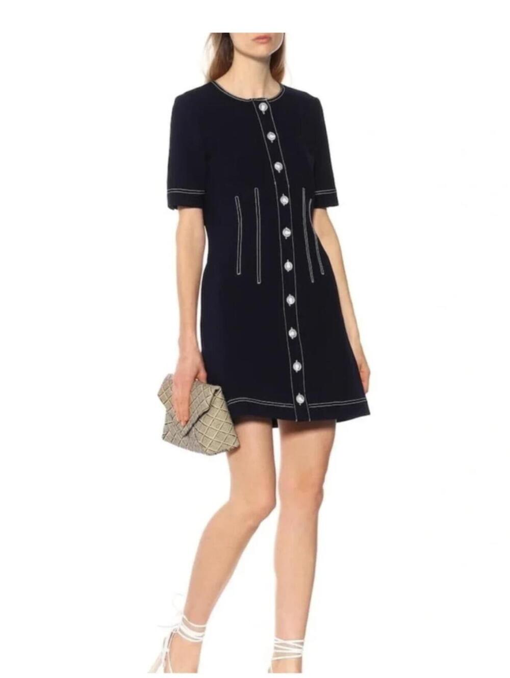 Veronica‎ Beard Mikel Short-Sleeve Button-Front Short Dress Size 4 Navy